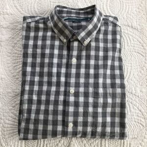 Perry Ellis Black Gray White Check Button Front Shirt L NWOT